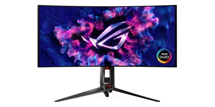 Ten monitor na pewno wygra w kategorii najbardziej nietypowego dodatku – „hologram” na podstawce. Źródło: ASUS - Najlepsze monitory gamingowe ultrawide - ultrapanoramiczne. Ranking 2024 - dokument - 2024-11-13