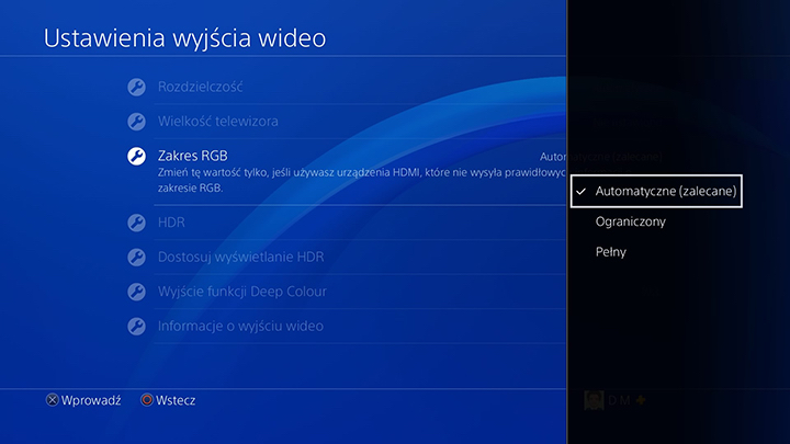 Tak wygląda ekran wyboru zakresu RGB na PS4. - Podłączasz monitor przez HDMI? To może być błąd! - dokument - 2021-08-03