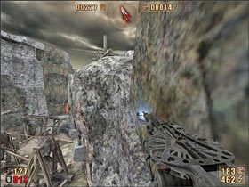 Jakże nam dobrze znaną metodą ślizgu i wspinaczki musimy się dostać na niewielką półkę nad nami - 6.9 Jaskinia cz.10 | Painkiller Battle Out of Hell - Painkiller: Battle Out of Hell - poradnik do gry