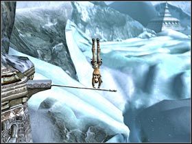 Musisz teraz wykonać dwa kolejne skoki, za każdym razem trafiając w kolejną pochylnię (#1) - Nepal - The Ghalali Key (3) | Etap 7 | Tomb Raider Legenda - Tomb Raider: Legenda - poradnik do gry