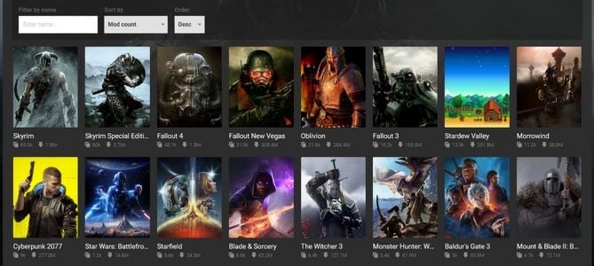 Top 16 gier pod kątem liczby dostępnych modyfikacji; Źródło: Nexus Mods