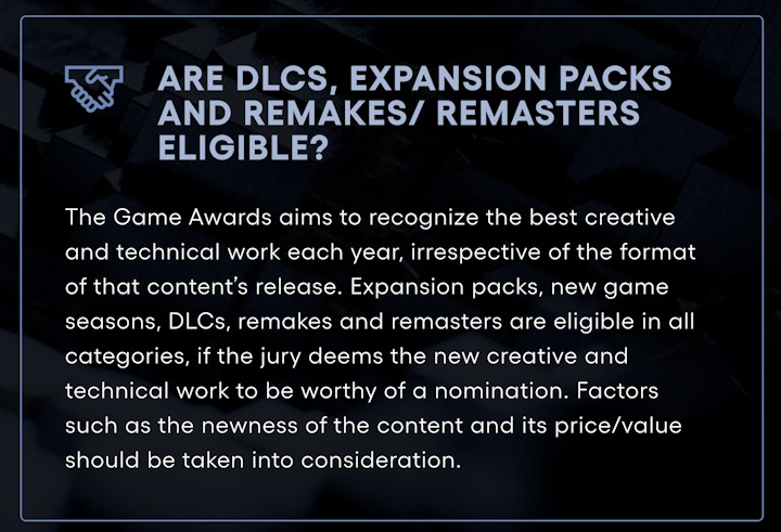 Źródło: The Game Awards - The Game Awards dopuściło dodatki, DLC, remaki i remastery do walki o tytuł Gry Roku. Duża zmiana wywołała mieszane reakcje - wiadomość - 2024-11-18