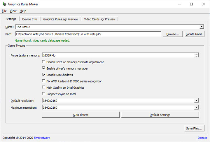 The Sims 2 mod Graphics Rules Maker (Widescreen Fix) v.2.3.0