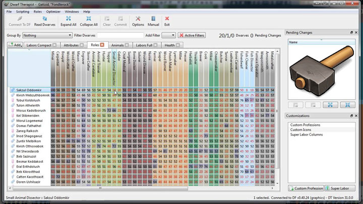 Dwarf Fortress Classic mod Dwarf Therapist v.4.1.2.5