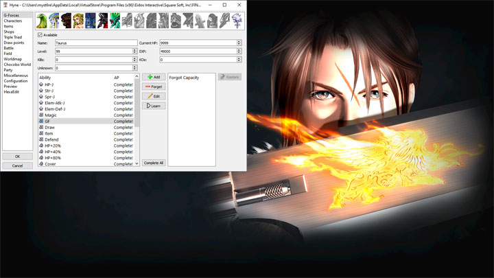 Final Fantasy VIII mod Hyne Save Editor v.1.1.1.1