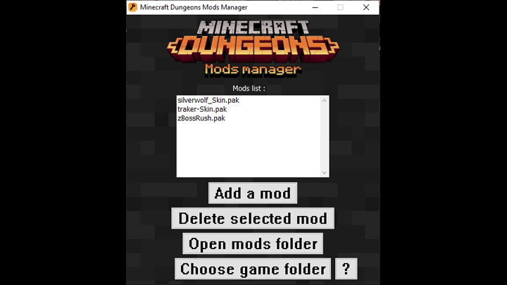 Minecraft: Dungeons mod Minecraft Dungeons Mods Manager v.1.0.0