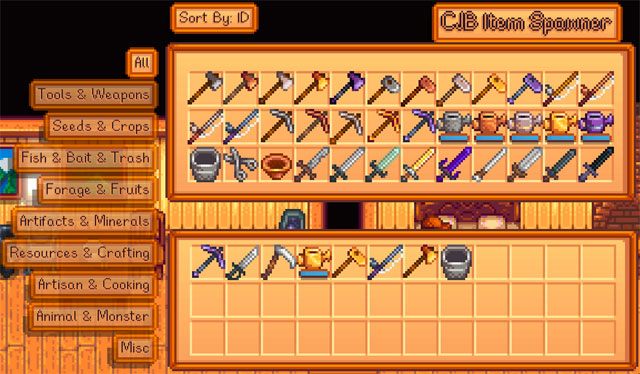 Stardew Valley mod CJB Item Spawner v.1.5