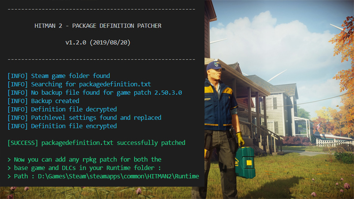 Hitman 2 mod Package Definition Patcher  (Mod Enabler) v.1.4.0