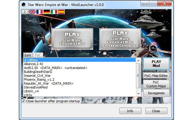 Star Wars: Empire At War mod ModLauncher v,1.1.0