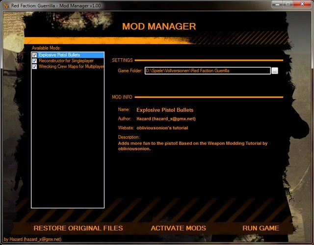 Red Faction: Guerrilla mod RF:G ModManager v.1.01