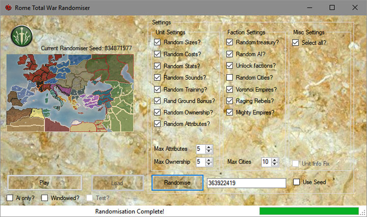 Rome: Total War mod Rome Total War Randomiser (RTWR) v.1.6 Alpha