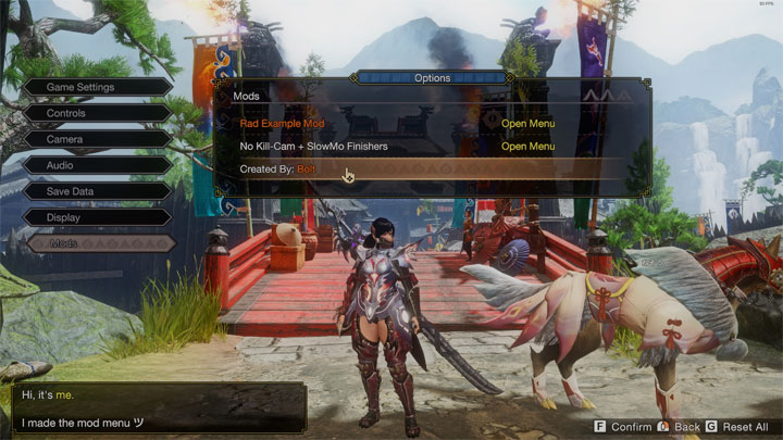 Monster Hunter: Rise mod Custom In-Game Mod Menu API v.1.7