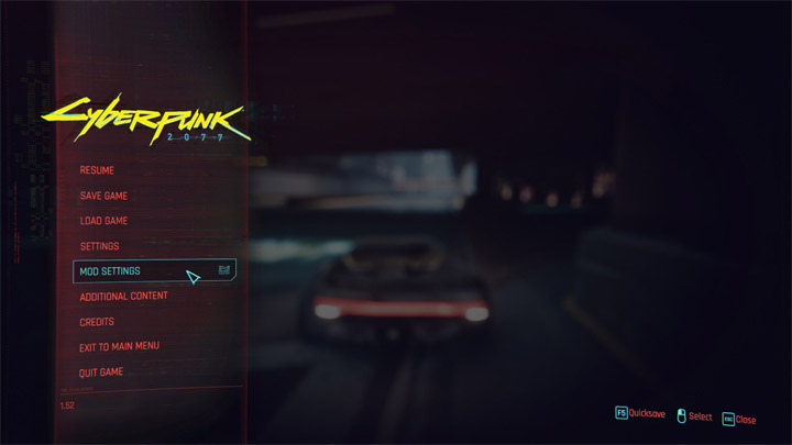 Cyberpunk 2077 mod Mod Settings v.0.0.5