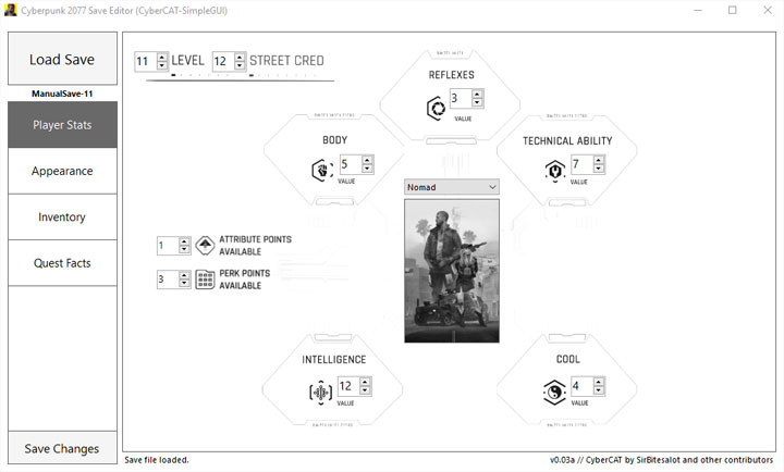 Cyberpunk 2077 mod Save Editor (Project CyberCAT-SimpleGUI) v.0.9a-r3