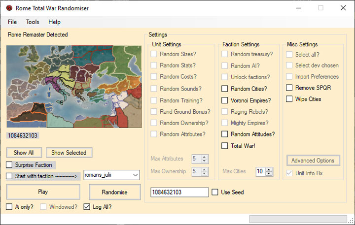Total War: Rome Remastered mod Randomised Antiquity v.1.9.2.2 Alpha