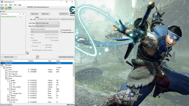 Monster Hunter: Rise mod Cheat Table v.0.8.9