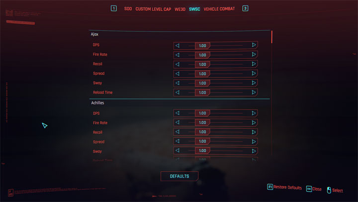 Cyberpunk 2077 mod SWSC - Simple Weapon Stat Customization v.1.0