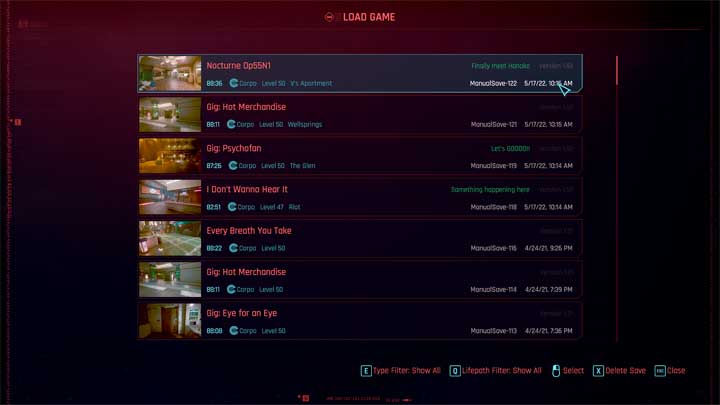 Cyberpunk 2077 mod Named Saves  v.1.0.0