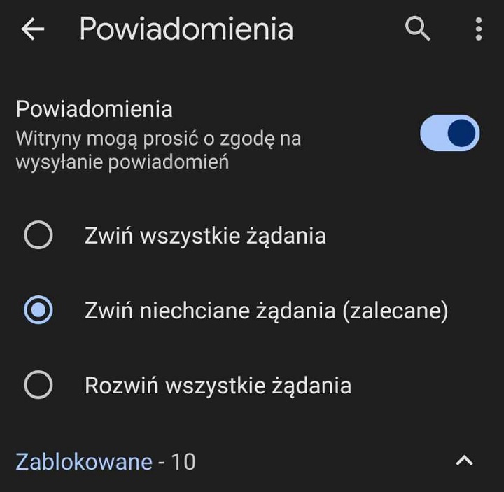 Chrome na Androidzie również pozwala na stosowanie działań masowych związanych z powiadomieniami. Źródło: własne. - Jak wyłączyć powiadomienia w Chrome? Szczegółowo opisujemy cały proces - wiadomość - 2024-11-13