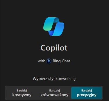 Bing Copilot pozwala na wybór jednego z trzech stylów konwersacji. Źródło: Bing Copilot / własne