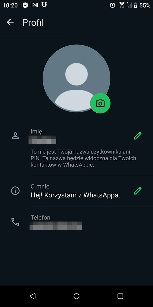 Numer telefonu jest niezbędny do korzystania z WhatsAppa. Źródło: własne.