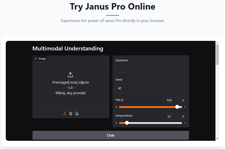 Janus Pro w wersji przeglądarkowej. Źródło: DeepSeek. - Janus Pro DeepSeek - wymagania sprzętowe. Sprawdzamy, jaki komputer jest potrzebny - wiadomość - 2025-01-28