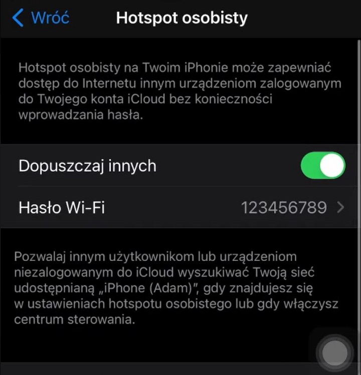 Tak proste hasło łatwo zapamiętać, ale nie zapewnia ono żadnej ochrony przed niechcianymi gośćmi. Źródło: własne - Jak włączyć hotspot w iPhone lub na Androidzie? Wyjaśniamy jak udostępnić Internet z telefonu - wiadomość - 2024-10-23