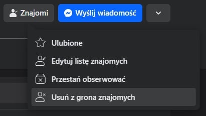 Usunięcie kogoś z listy znajomych na Facebooku to najprostszy sposób na usunięcie takiej osoby również z Messengera. Źródło: własne.