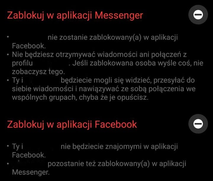 Blokowanie bywa najskuteczniejszym sposobem na ograniczenie kontaktu z daną osobą przez Messengera. Źródło: własne. - Jak usunąć osobę z Messengera? Podajemy najprostsze sposoby - wiadomość - 2024-11-15