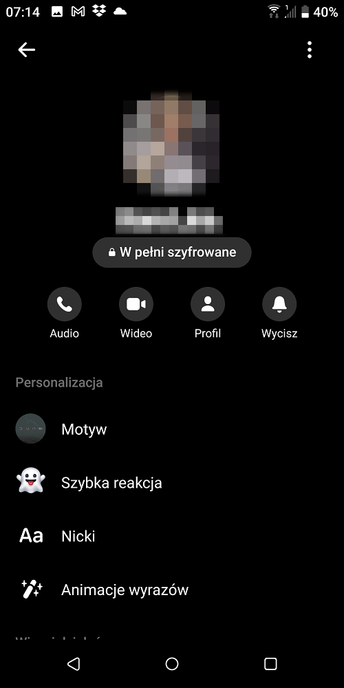 Messenger pozwala w prosty sposób sprawdzić, czy dana rozmowa jest szyfrowana. Źródło: własne.