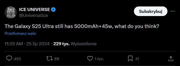 Źródło: X - Galaxy S25 Ultra może mieć taką samą baterię i ładowanie co Galaxy S20 Ultra, przecieki sugerują całkowitą stagnację Samsunga w tym obszarze - wiadomość - 2024-07-29
