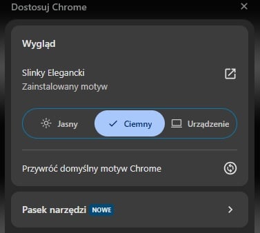 Ustawienia motywów w przeglądarce Google Chrome na komputerze. Źródło: własne.