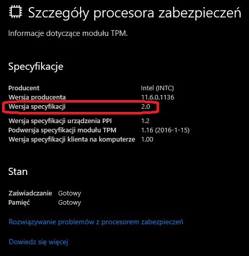 Alternatywny sposób na sprawdzenie modułu TPM w komputerze. Źródło: własne.