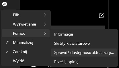 Desktopowego Messengera zaktualizujemy z poziomu aplikacji. Źródło: własne.