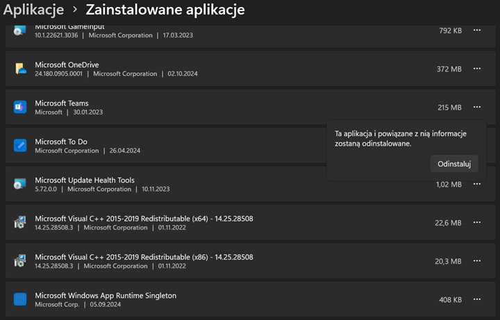 Windows 11 pozwala na usunięcie szeregu fabrycznie zainstalowanych programów. Źródło: własne. - Które aplikacje można bezpiecznie usunąć z Windows 11? Lista - wiadomość - 2024-10-07