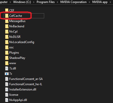 Usunięcie folderu CefCache w wielu przypadkach pomaga na problemy z optymalizacją w aplikacji Nvidia. Źródło: własne.