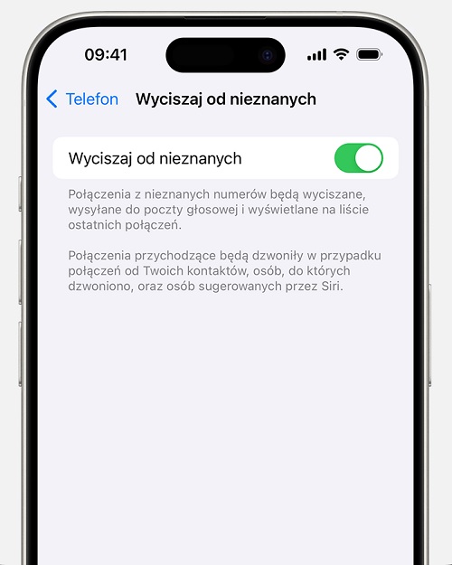 iPhone pozwala zablokować wszystkie połączenia od nieznanych numerów. Źródło: Apple.