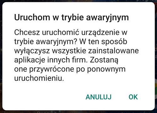 Uruchamiając telefon w trybie awaryjnym, możemy bezpiecznie pozbyć się niechcianych aplikacji. Źródło: własne.