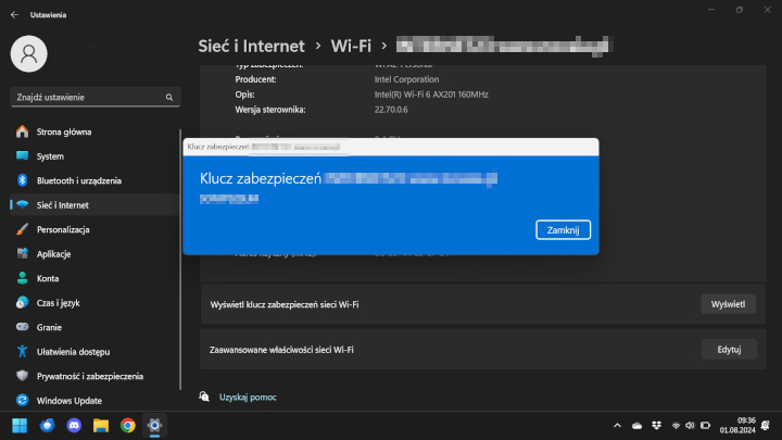 Procedura sprawdzania hasła do Wi-Fi w Windowsie 11 nie jest szczególnie skomplikowana. Źródło: Windows 11 / własne. - Jak sprawdzić hasło do WiFi w Windows 11 i 10? Podpowiadamy - wiadomość - 2024-08-02