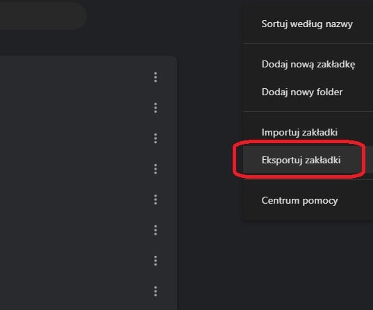 Na komputerze eksport zakładek w Chrome sprowadza się do raptem kilku kliknięć. Źródło: własne.