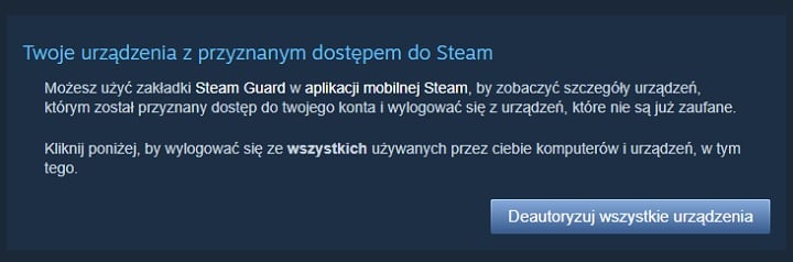 Steam pozwala nam wylogować się ze wszystkich urządzeń jednym kliknięciem. Źródło: własne / Steam. - Jak sprawdzić, z czym jest połączone konto Steam? Podpowiadamy - wiadomość - 2024-09-20