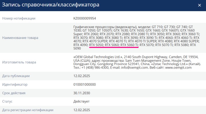 Zotac zdaje się pracować nad GeForce RTX 5050. Źródło: EEC - Nowy przeciek dotyczący RTX 5050 - myśleliśmy, że to legenda, a jednak istnieje - wiadomość - 2025-02-17