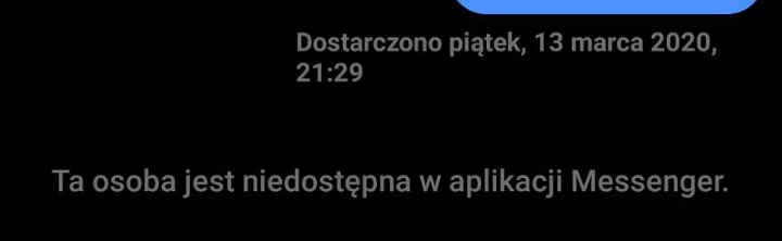 Taki komunikat najczęściej zobaczymy wtedy, gdy zostaniemy przez kogoś zablokowani lub konto danej osoby zostanie zawieszone bądź usunięte. Źródło: własne. - Ta osoba jest niedostępna w Messengerze - opisujemy, co oznacza ten komunikat - wiadomość - 2024-11-18