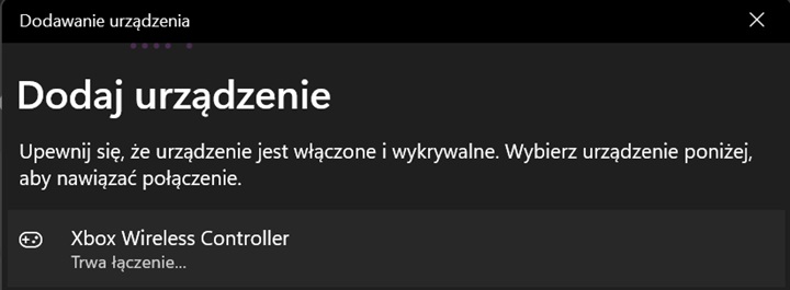 Proces parowania pada z komputerem przez Bluetooth zajmuje raptem kilka sekund. Źródło: własne. - Jak podłączyć pada Xbox do komputera z Windowsem? Omawiamy krok po kroku - wiadomość - 2024-10-15