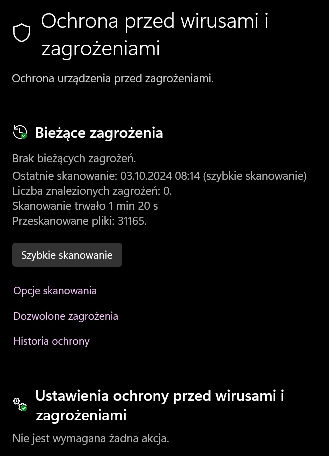 Wśród użytkowników panuje przekonanie, że Microsoft Defender jest wystarczającym programem antywirusowym. Źródło: własne.