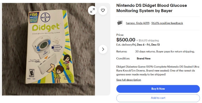 Glukometr podłączany do Nintendo DS. Źródło: Ebay