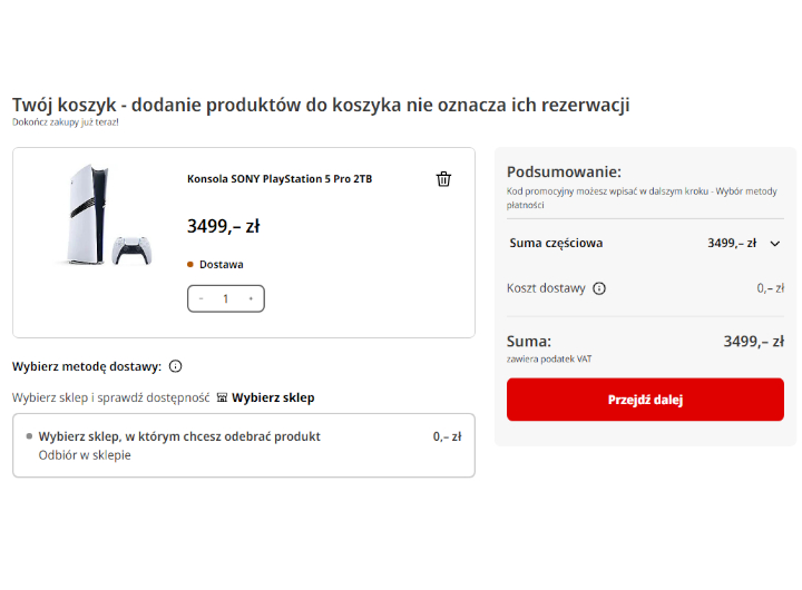 Pamiętajcie! Dodanie produktu do koszyka nie oznacza ich rezerwacji! | Źródło: MediaMarkt - PS5 Pro można już zamawiać. Niespodziewany nocny start przedsprzedaży [AKTUALIZACJA] - wiadomość - 2024-09-26