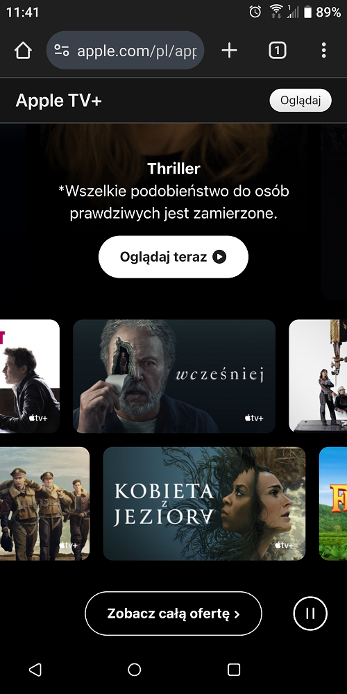 Obecnie użytkownicy smartfonów i tabletów z Androidem mogą korzystać z Apple TV przez przeglądarkę internetową. Źródło: własne.