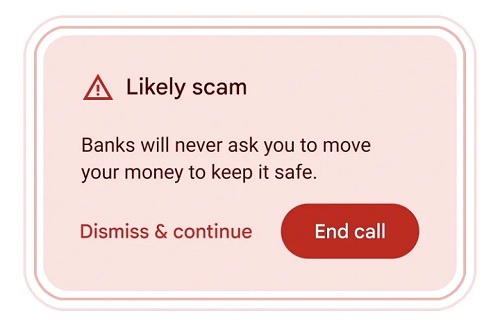 Firma Google testuje funkcję ostrzegania przed oszustwami w Androidzie 15. Źródło: Google.