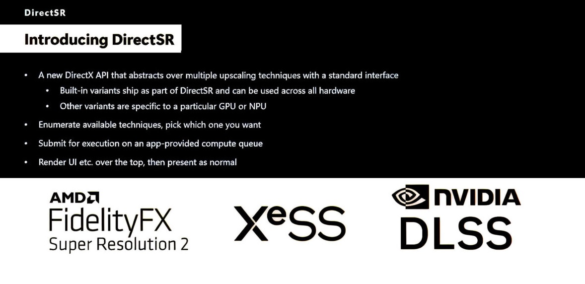 DirectSR ma współpracować z FSR, DLSS oraz XeSS. Źródło: 4Gamer. - Microsoft zaprezentował technologię DirectSR, która ułatwia wdrożenie skalowania obrazu - wiadomość - 2024-03-25